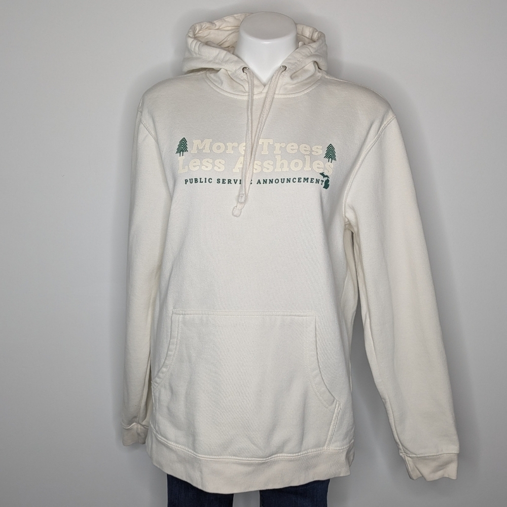 District White Green More Trees Less Assholes Pullover Hoodie M